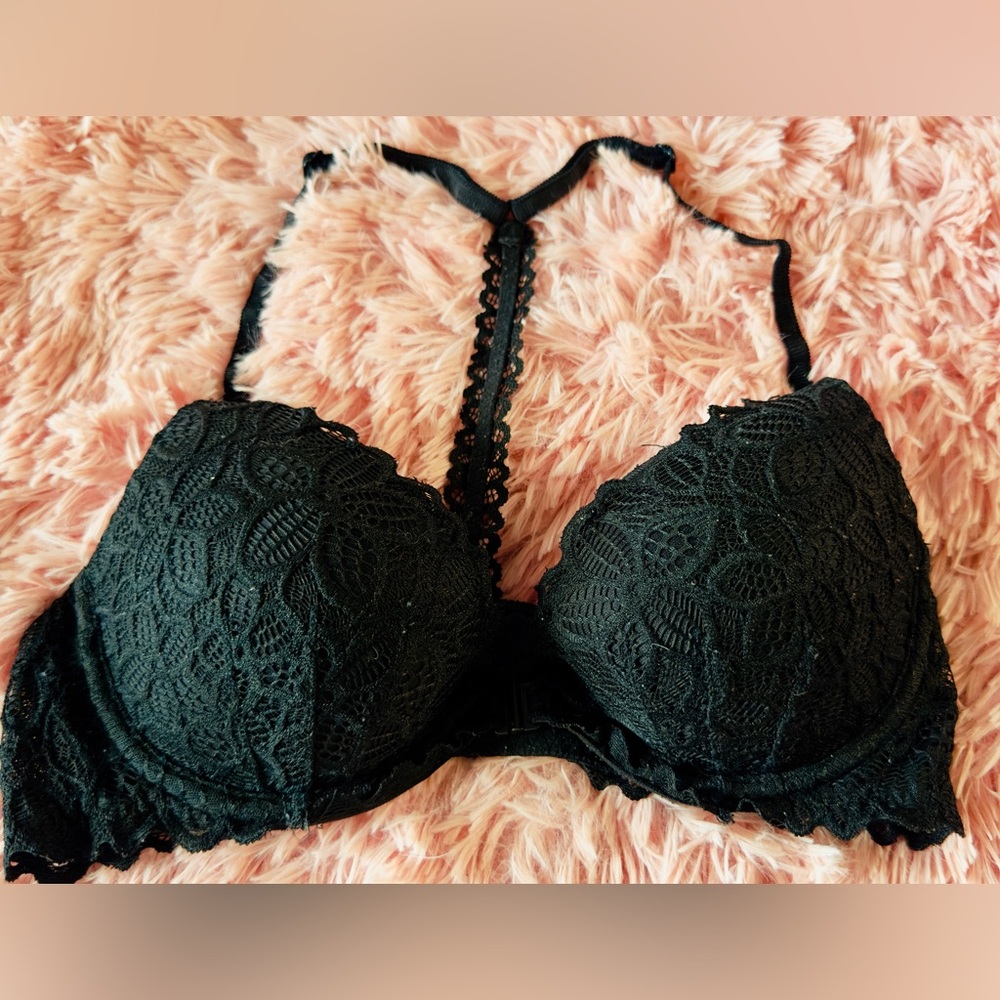 EUC‎ PINK Victoria's Secret Racerback Black Lace Bra Size 34B